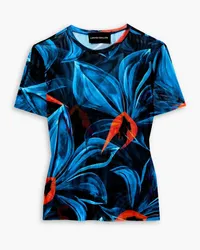 Louisa Ballou Bedrucktes T-Shirt aus Stretch-Mesh Blau