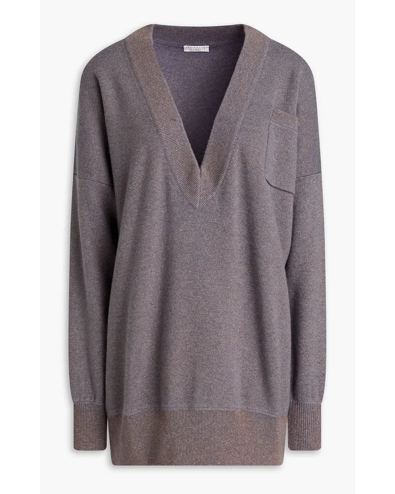 Brunello Cucinelli Oversized-Pullover aus Kaschmir inMetallic-Optik Lila