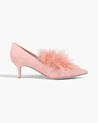 Gianvito Rossi Pumps aus Veloursleder mit Federn Pink