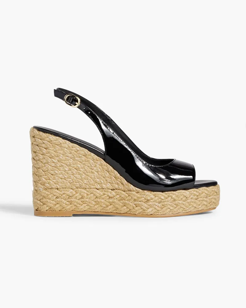 Stuart Weitzman Island Espadrille-Slingback-Wedges aus Lackleder Schwarz