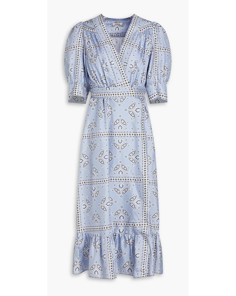 Sandro Gerafftes Midi-Wickelkleid aus Seiden-Twill mit Paisley-Print Blau