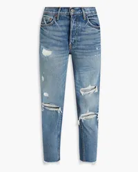 GRLFRND Karolina Petite hoch sitzende Jeans mit schmalem Bein inDistressed-Optik Blau