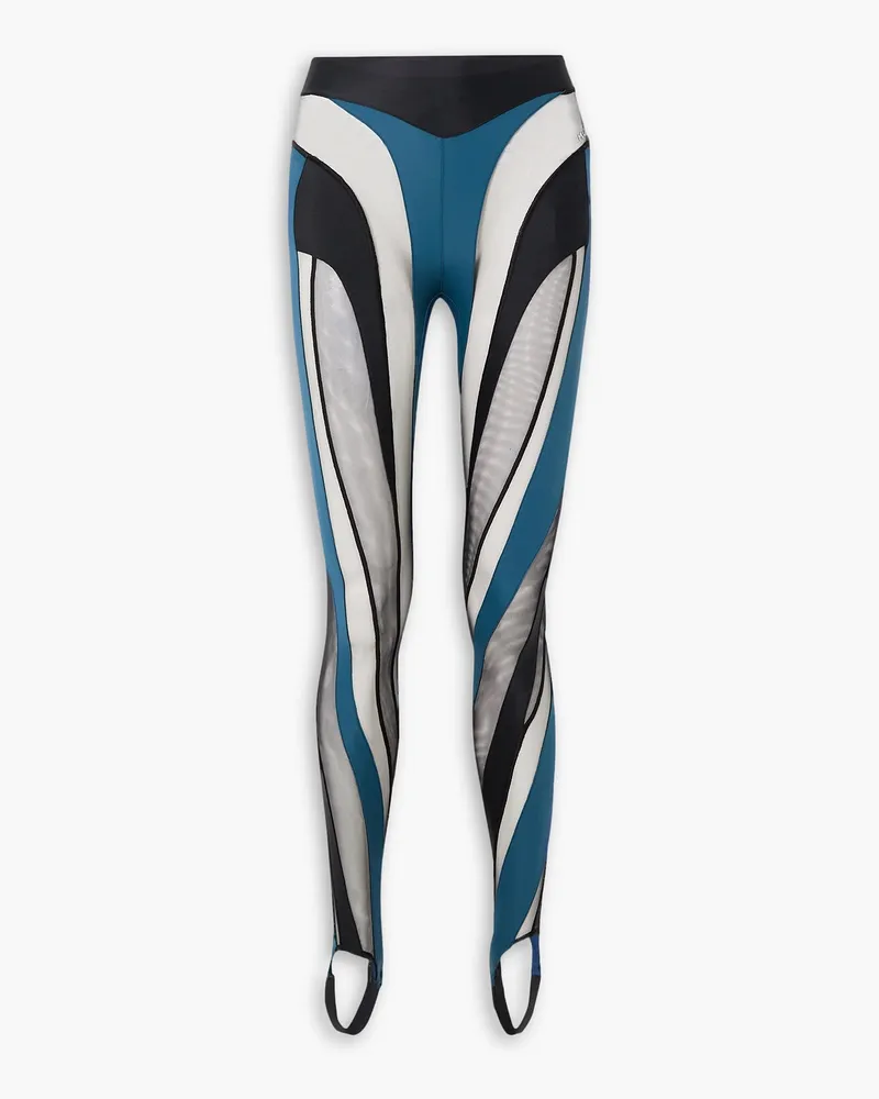 Thierry Mugler Spiral Leggings aus Stretch-Jersey und Tüll mit Steg Blau