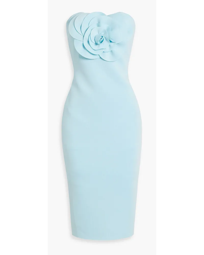 Badgley Mischka Trägerloses Midikleid aus Scuba mit floralen Applikationen Blau