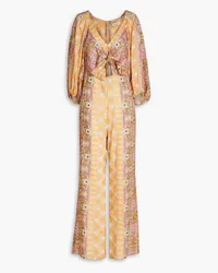 Sandro Jumpsuit mit floralem Print und Knotendetail Neutral