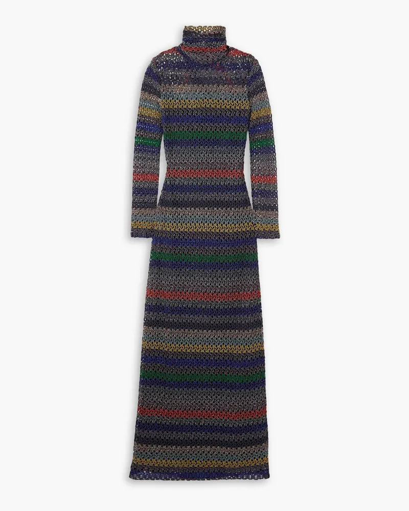 Missoni Rückenfreies Maxikleid aus Häkelstrick inMetallic-Optik Blau