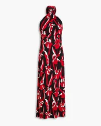 Moschino Neckholder-Maxikleid aus Jersey mit floralem Print Schwarz