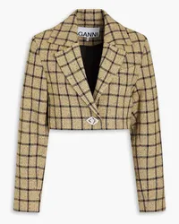 Ganni Cropped Blazer aus Tweed aus einer Baumwollmischung Neutral