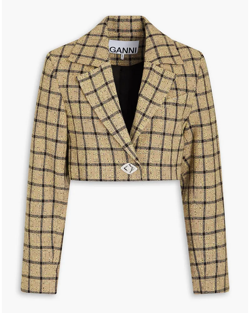 Ganni Cropped Blazer aus Tweed aus einer Baumwollmischung Neutral