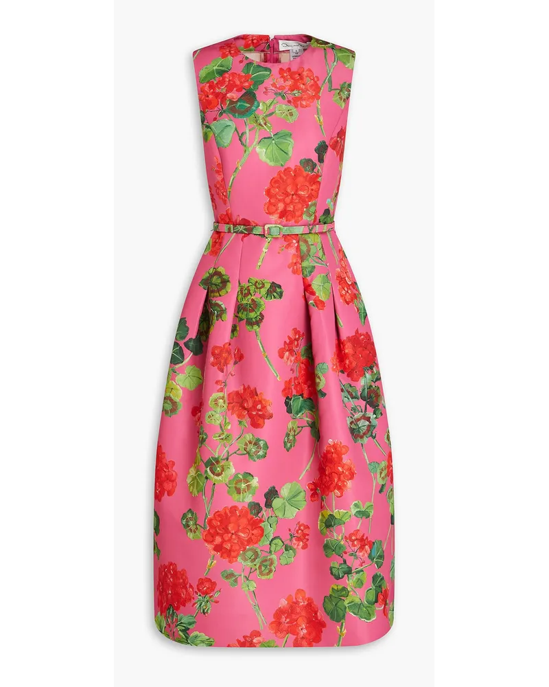 Oscar de la Renta Belted floral-print faille midi dress Pink