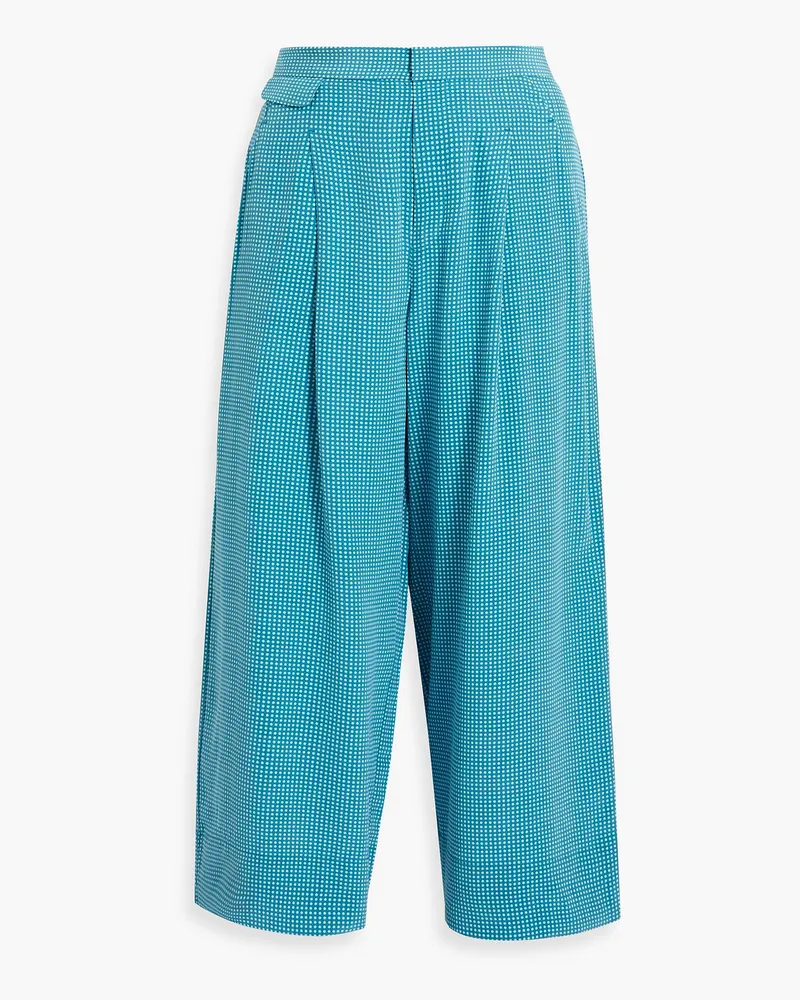 Equipment Cropped Culottes mit weitem Bein aus Seiden-Crêpe mit Polka-Dots und Falten Blau