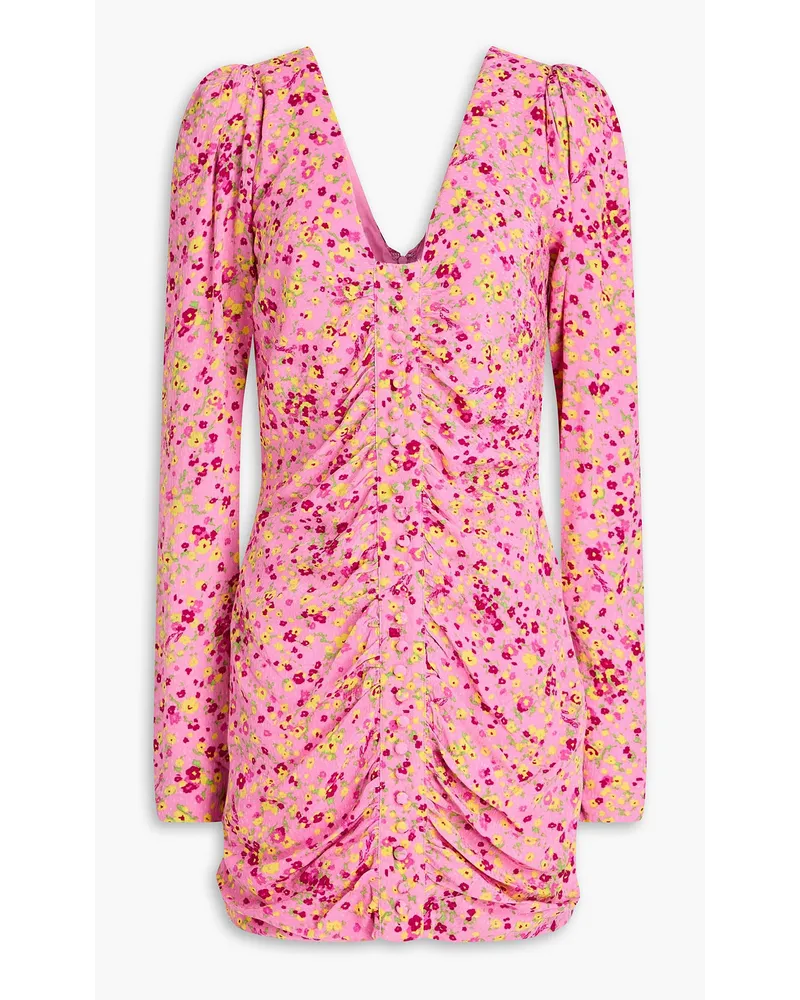 ROTATE Birger Christensen Gerafftes Minikleid aus Jacquard mit floralem Print Pink