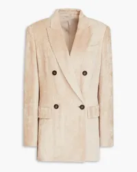 Brunello Cucinelli Doppelreihiger Blazer aus Cord mit Zierperlen Neutral