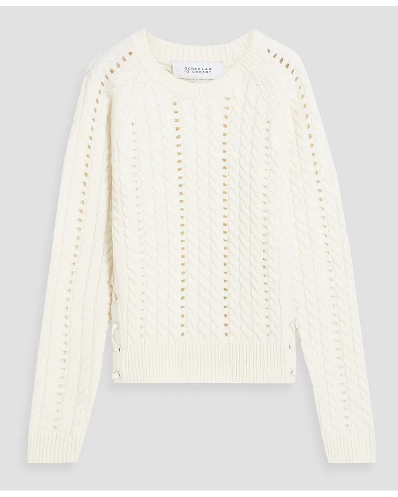 Derek Lam Pullover aus Wolle mit Zopfstrickmuster und Schnürung Weiß