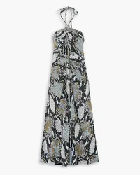 Proenza Schouler Neckholder-Midikleid aus Crêpe de Chine mit Schlangenprint und Raffungen Schwarz