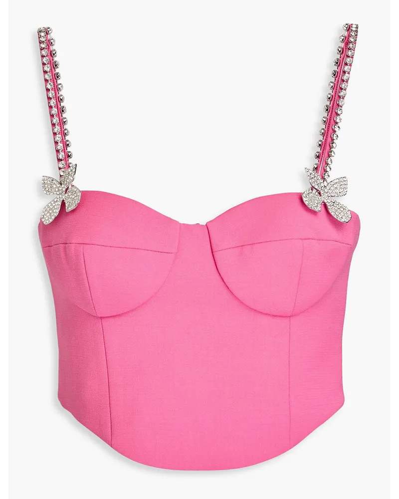 Area Cropped Bustier Oberteil Aus CrêPe Einer Wollmischung Mit Kristallverzierung Pink