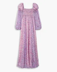 Caroline Constas Kinsley Robe aus Seidenchiffon mit Blumenprint und Raffungen Lila