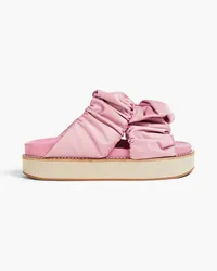 Ganni Plateausandalen aus Satin mit Raffungen Pink