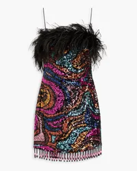 Rebecca Vallance Kaia feather-trimmed sequined tulle mini dress Pink