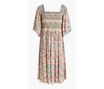 Gerafftes Kleid aus Crêpe mit floralem Print