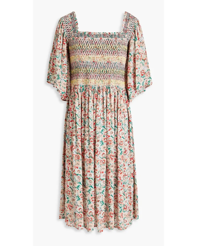 See by Chloé Gerafftes Kleid aus Crêpe mit floralem Print Bunt