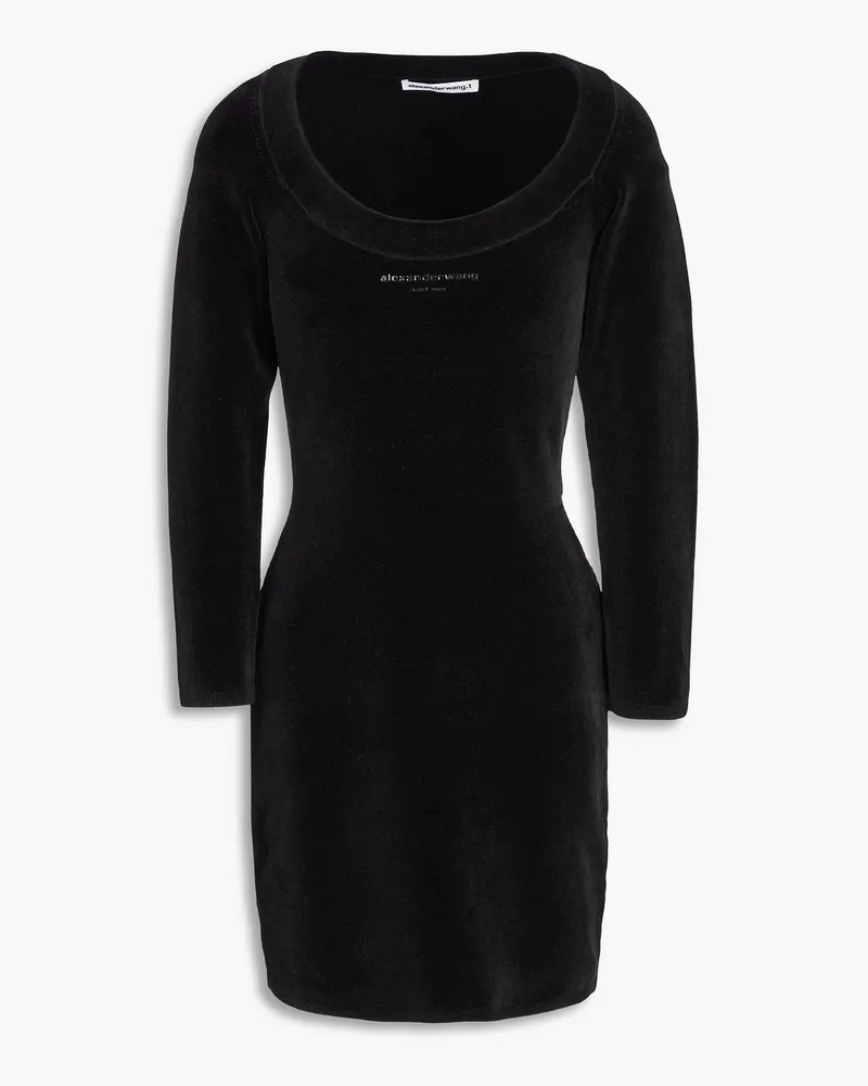 Alexander Wang Minikleid aus Chenille aus einer Baumwollmischung mit Applikationen Schwarz