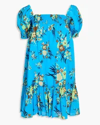 Tory Burch Minikleid aus Baumwollmusselin mit floralem Print und Rüschen Blau