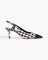 Claudie Pierlot Slingback-Pumps aus Baumwolle mit Gingham-Karo und Lederbesatz Schwarz