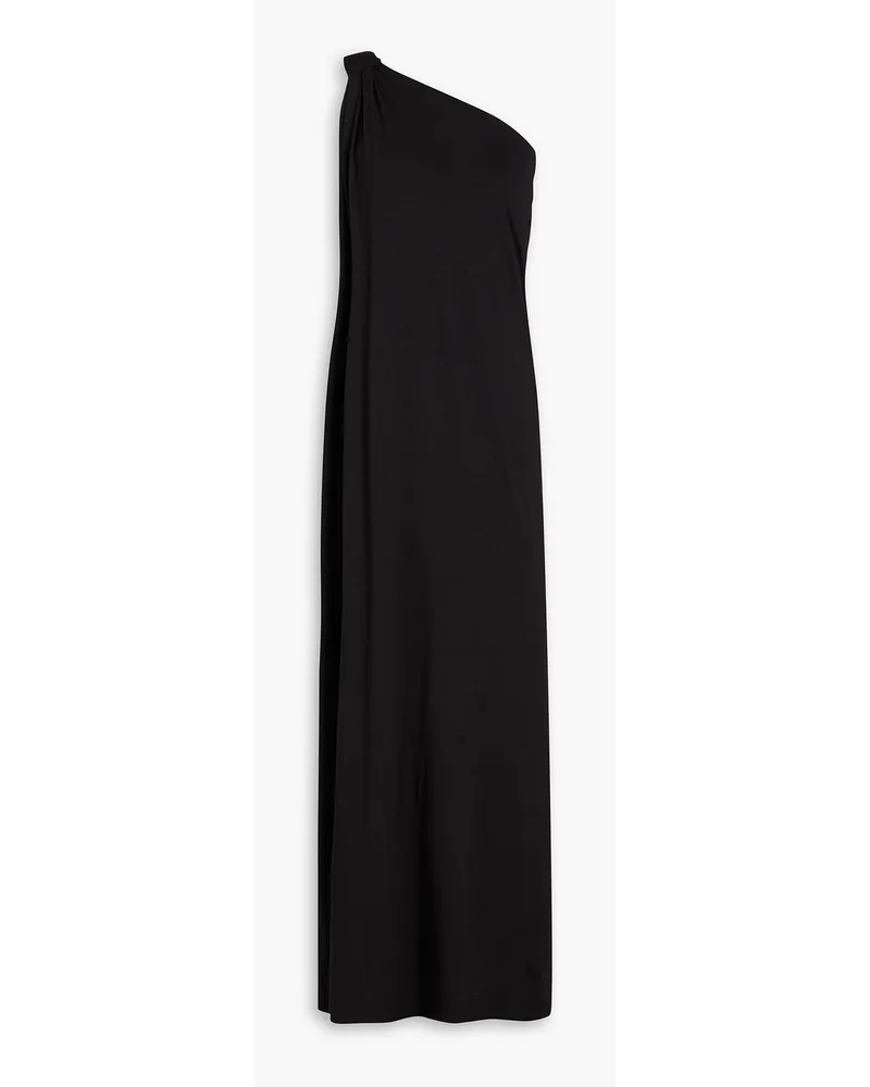 Enza Costa Maxikleid aus Stretch-Jersey mit Knotendetail und asymmetrischer Schulterpartie Schwarz