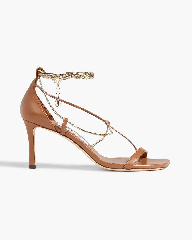 Jimmy Choo Oriana 70 Sandalen aus Leder mit Kettenverzierung Braun