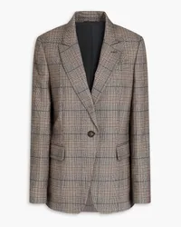 Brunello Cucinelli Karierter Blazer aus einer Wollmischung mit Zierperlen Braun