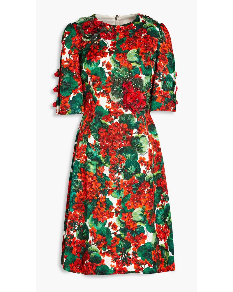 Dolce & Gabbana Verziertes Kleid aus einer Baumwollmischung mit floralem Print Rot