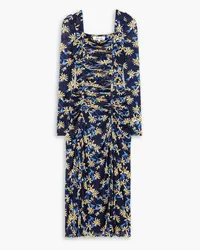 Diane von Furstenberg Amelie gerafftes Midikleid aus Stretch-Mesh mit floralem Print Blau