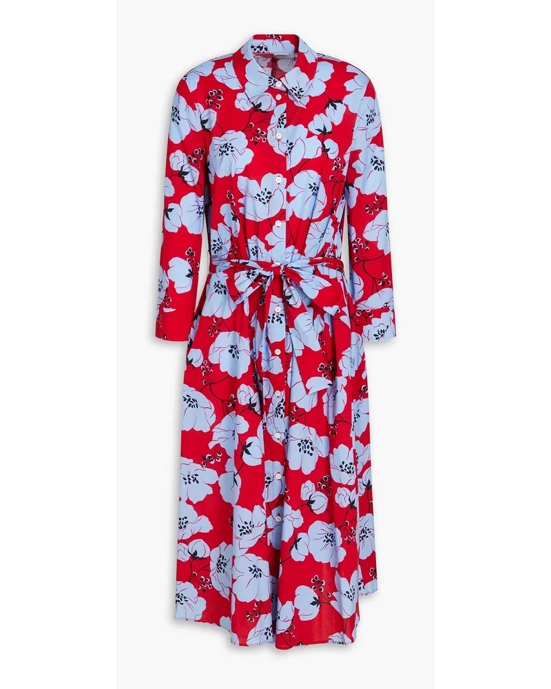 Carolina Herrera New York Hemdkleid inMidilänge aus einer Baumwollmischung mit floralem Print und Gürtel Rot