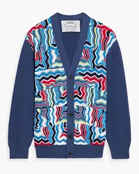 Missoni Cardigan aus Rippund Häkelstrick aus einer Baumwollmischung Blau