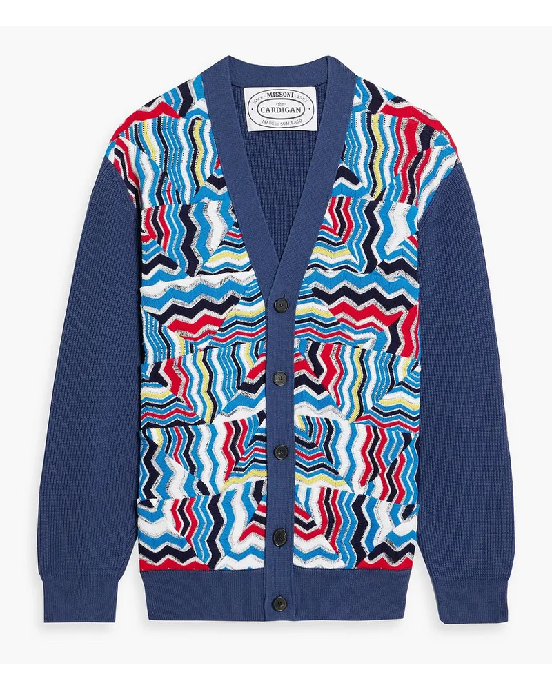 Missoni Cardigan aus Rippund Häkelstrick aus einer Baumwollmischung Blau