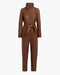 Veronica Beard Kyla Jumpsuit aus Leder mit Gürtel Braun