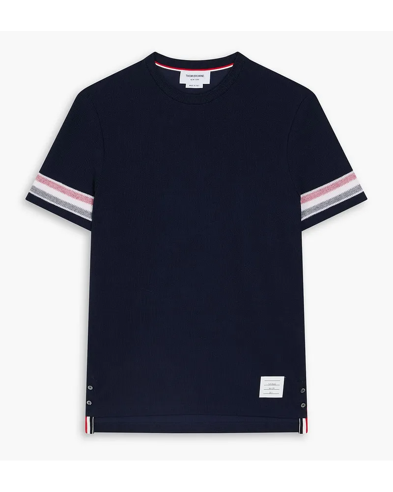 Thom Browne T-Shirt aus Baumwolle mit Streifenbesatz Blau