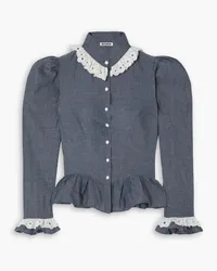 BATSHEVA Grace Bluse aus Baumwoll-Chambray mit Rüschen Blau