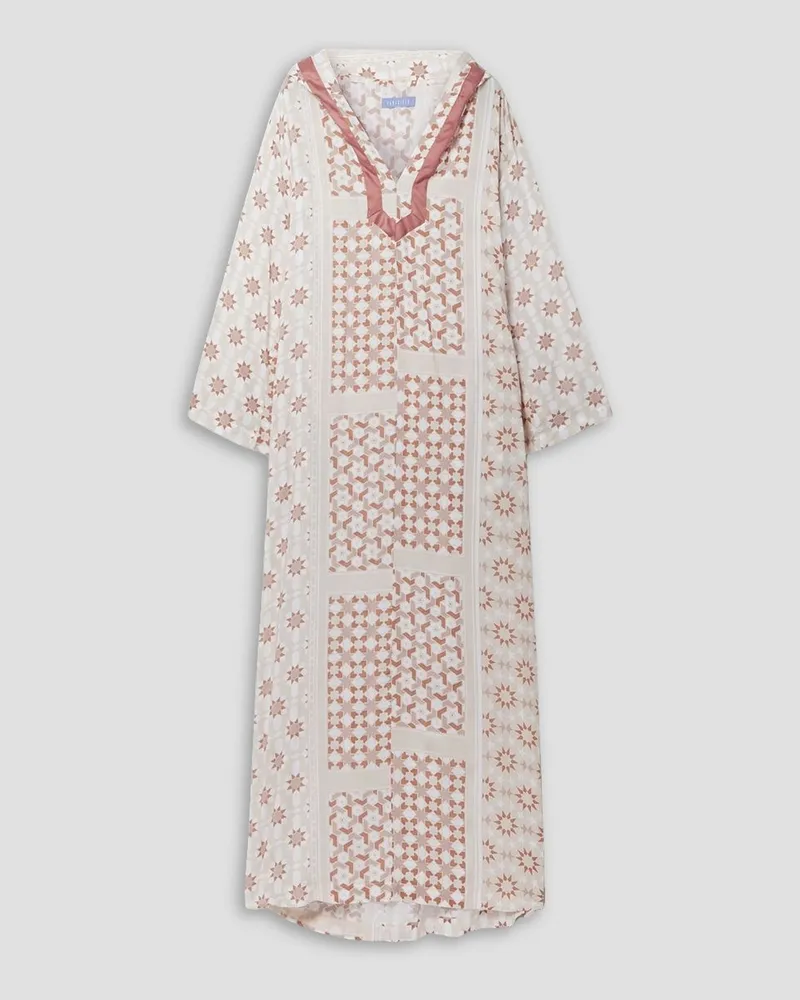 Paradised Bedruckter Kaftan aus Voile mit Kapuze Weiß