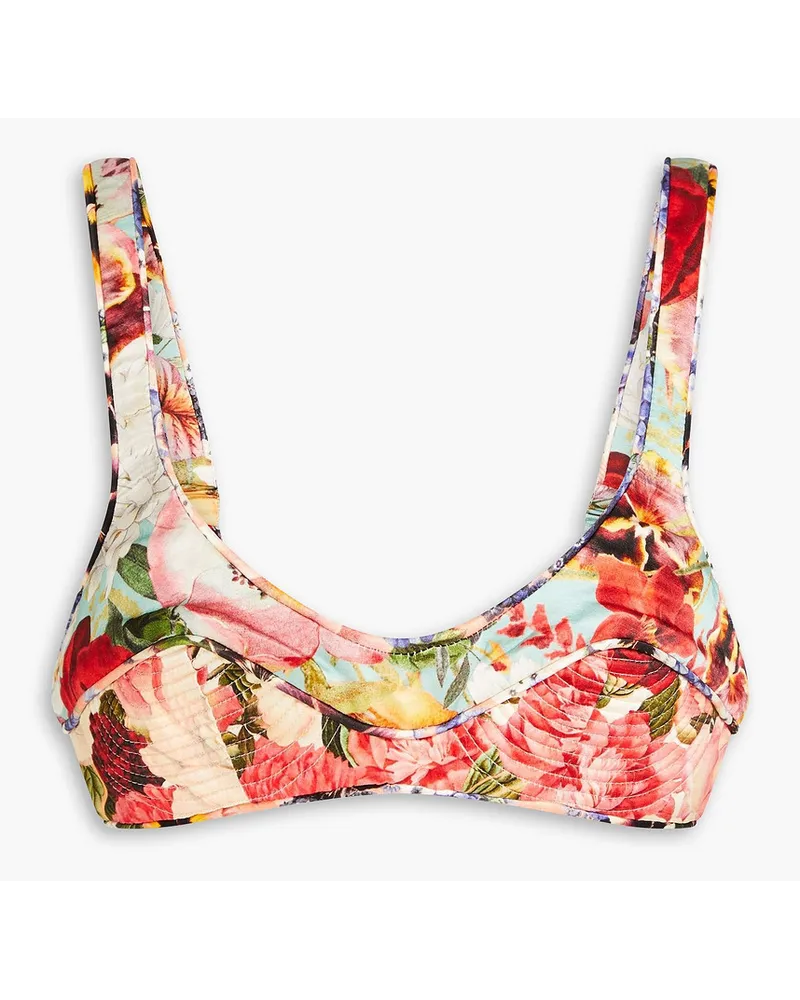 Zimmermann Verziertes Bustier-Oberteil aus Satin mit floralem Print Rot