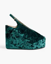 Dries van Noten Slingback-Sandalen aus Samt inKnitteroptik mit Keilabsatz Grün