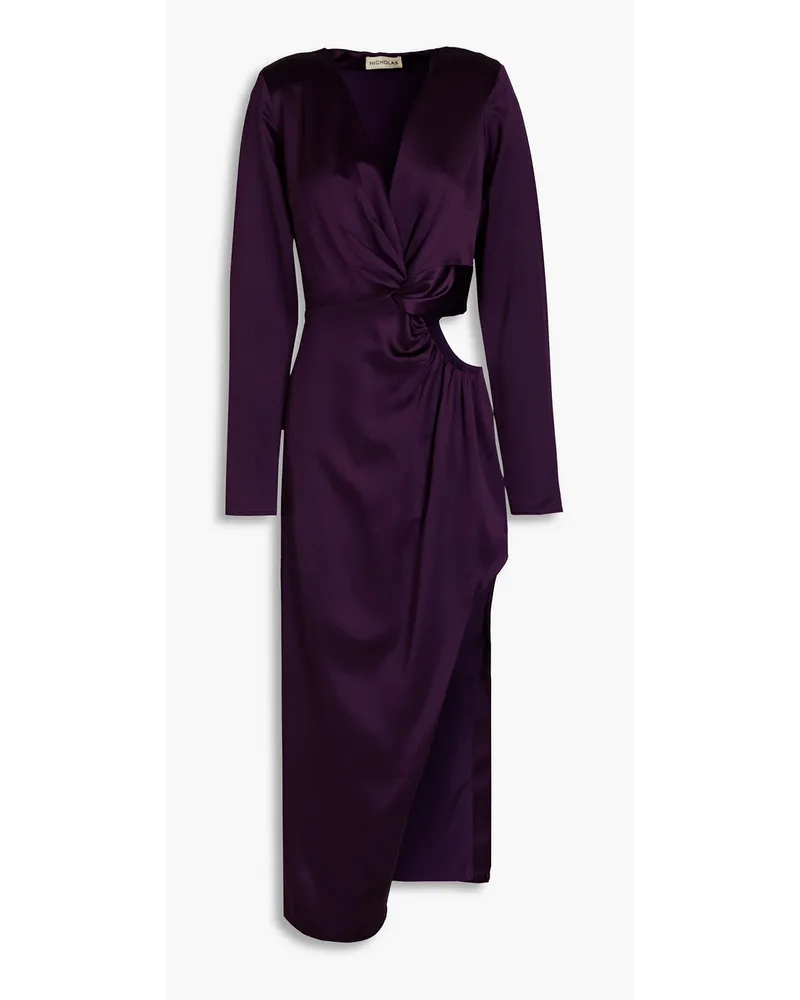 NICHOLAS Alezia Kleid aus Satin mit Cut-outs und Twist-Detail an der Vorderseite Lila