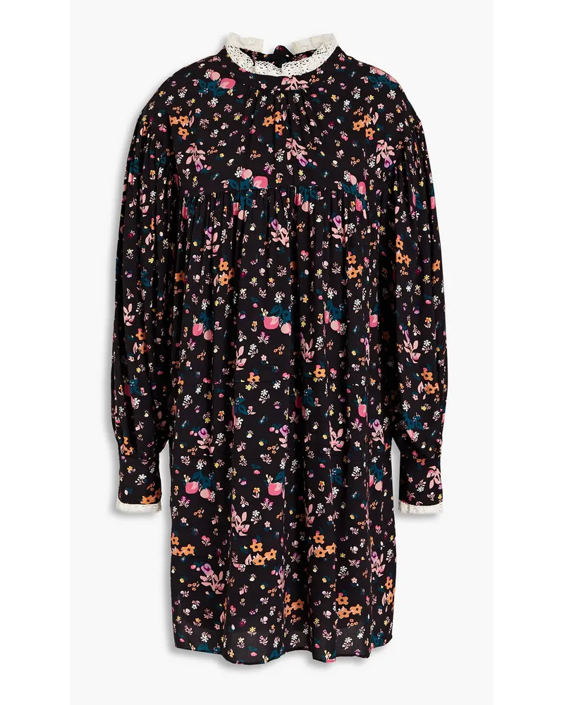 Hofmann Copenhagen Josie Minikleid aus Webstoff mit floralem Print Schwarz