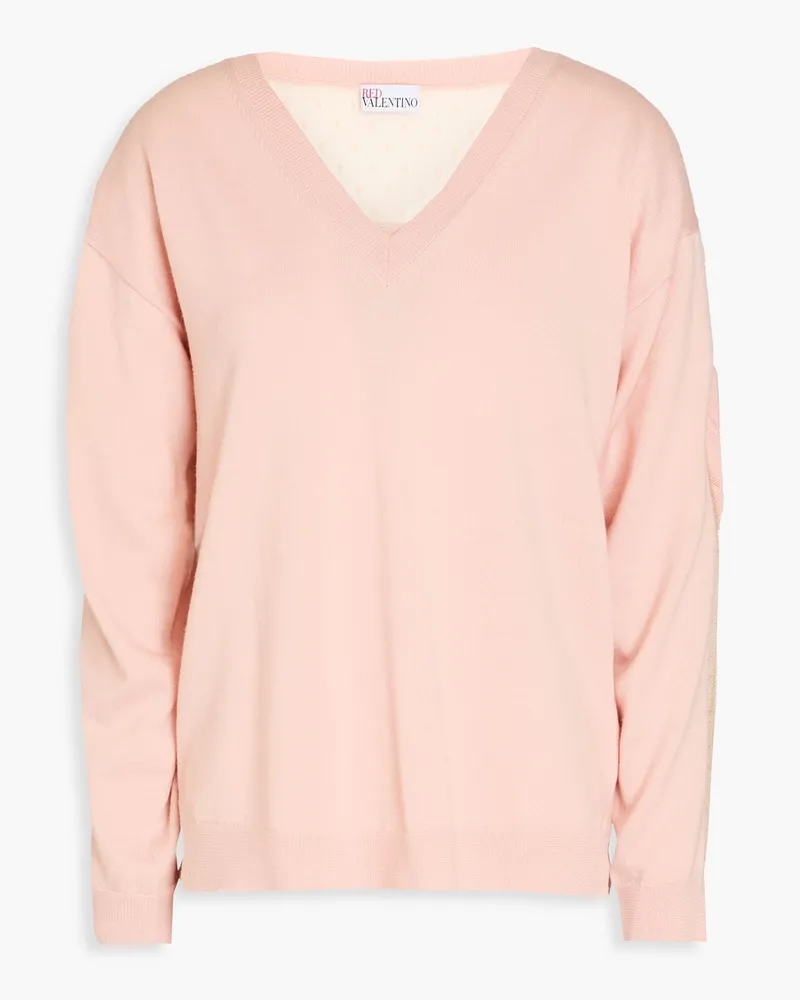 RED Valentino REDValentinoWollpullover mit Point d'Esprit-Besatz und Rüschen Pink