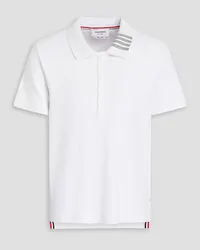 Thom Browne Gestreiftes Poloshirt aus geripptem Baumwoll-Jersey Weiß