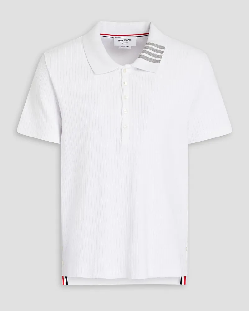 Thom Browne Gestreiftes Poloshirt aus geripptem Baumwoll-Jersey Weiß