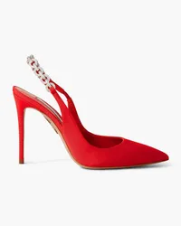 Aquazzura Love Link Sling 105 Slingback-Pumps aus Ripsband mit Kristallen Rot