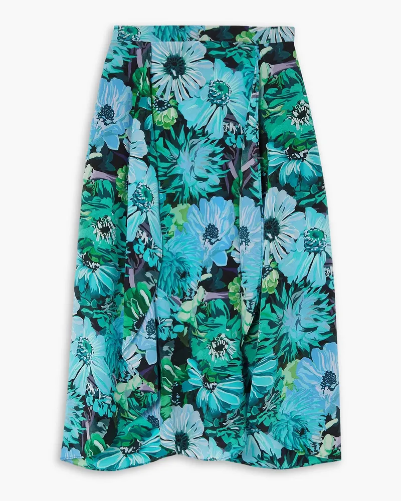 Stella McCartney Asymmetrischer Midirock aus Crêpe de Chine aus Seide mit floralem Print Blau