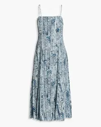 Theory Midikleid aus Seiden-Georgette mit Print Blau